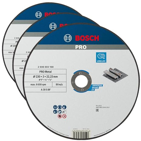 Bosch Professional 1x Mola da Taglio Diritta Standard for Metal (per Metallo & Acciaio, Ø 230 x 3 mm, Accessori Smeriglatrici Angolari) (Confezione da 3)