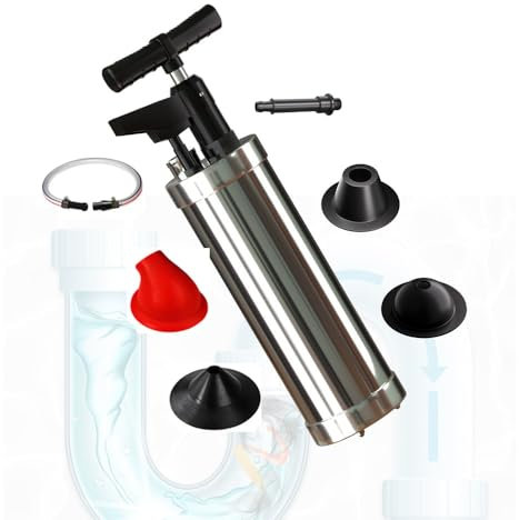 Qcesorib Desatascador Tuberias Profesional con 4 Cabezales Reemplazables, Desatascador WC de Alta Presión con Manómetro, Desatascador a Presión Desatascador, para Inodoro Baño Cocina
