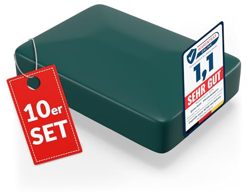 Qualinos 10x Zaunkappen Kunststoff 40x60mm mit Walmdach | Pfostenkappen für Doppelstabmattenzaun | Abdeckkappen UV-stabilisiert | Hochwertige Zaunpfosten Kappen Made in Germany (Grün 6005)