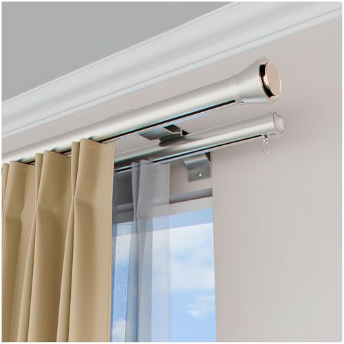 Bastoni Tende per Interni, Bastoni per Tende Doppio, Set di Binari per Tende, Binario per Tende A Muro, con Accessori di Montaggio, per casa, Camera da Letto, Bagno, Ufficio(Gray,1.1m/3.6FT)