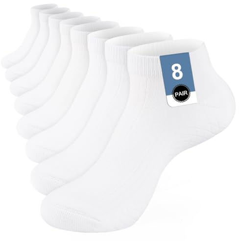 PERMANENTLY001 8 Paar Gepolsterte Knöchelsocken Herren Damen Mädchen atmungsaktiv Baumwolle blasenfrei langlebig Kurz Socken frottee socke sport Fitness Joggen Büro Zuhause Schule 38-43 Weiß M 8P