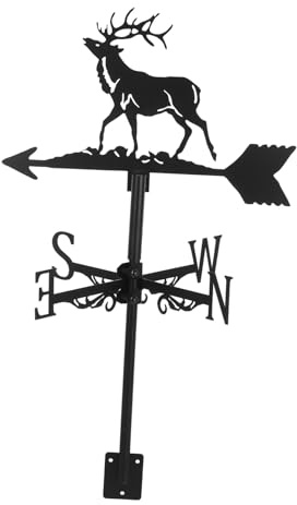 BESPORTBLE Christmas Weathervane Outdoor Weather Vane for The Moving Wind Vane for Deer Weather Vane Flag Pole Base Rain Gauge Weather Vane Deer Iron Windmill Black