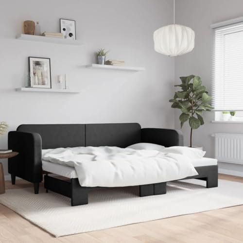 LAPOOH Tagesbett Ausziehbar Schwarz 80x200 cm Stoff, Schlafsofa, Daybed, Bettsofa, Sofa Bed, Sofabett, Schlafcouch, Jugendbett, Bettgestell, Bettcouch - 3196813