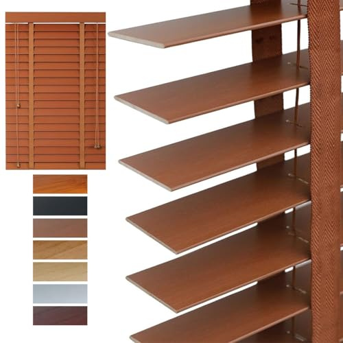 Holzjalousie 5 cm Lamellen, Jalousien innen, Verdunkelung Fenster Holzrollo, Sonnenschutz & Sichtschutz Holz Jalousie(Brown)
