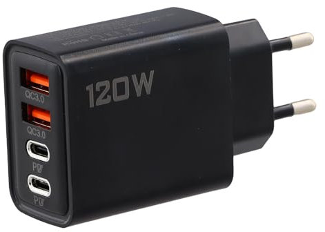 Chargeur USB C, 4-Port Multiple Charge USB, 120W Prise USB Rapide, Multi Secteur Double Port PD+QC Type C Adaptateur (Noir)