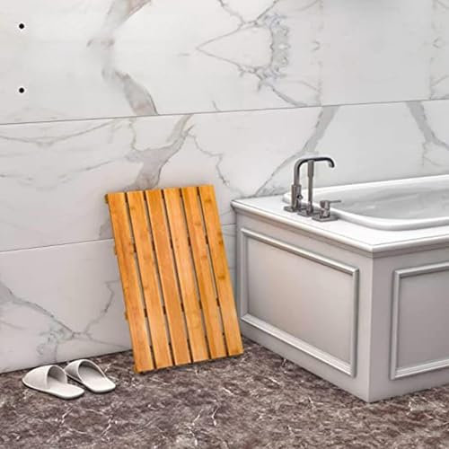 Tapis de bain antidérapant en bambou – Caillebotis en bois imperméable pour intérieur/extérieur, facile à ranger, 75 x 110 cm (30 x 43 pouces) – Accessoire de salle de bain idéal pour la séc