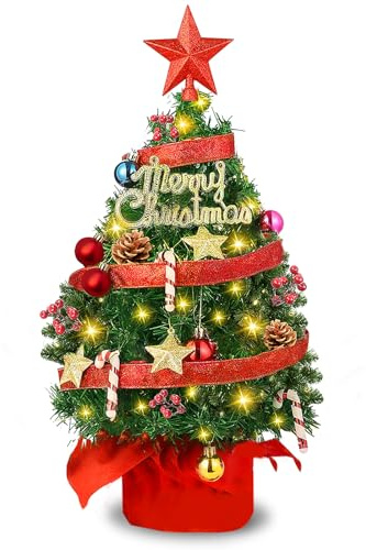 RDDAIPE Mini Albero di Natale con Luci, 50cm Albero di Natale Piccolo con Luci Incorporate, Albero di Natale da Tavolo, Albero di Natale già Decorato, per Tavolo, Decorazione Natalizia, Ufficio