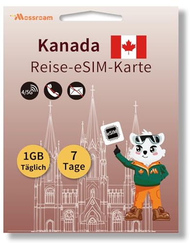 Kanada-Touristen-eSIM, 1 GB Highspeed-5G/4G-Daten – 7 Tage Gültigkeit – Sofortige Aktivierung – Keine SIM-Karte erforderlich