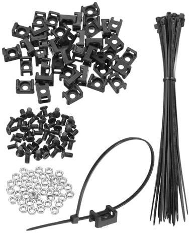 sourcing map Juego de 40 soportes tipo sillín de 1,5 cm con bridas de cable de 8 pulgadas y tornillos y tuercas M4, juego de abrazaderas de soporte organizador de alambre, color negro