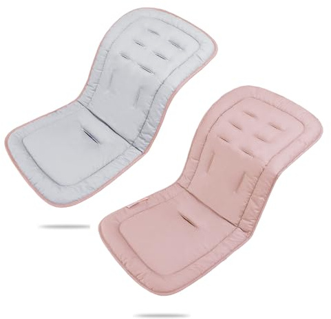 LAT Colchoneta Silla Paseo, Almohadilla Reversible para Cochecitos, Suave y Transpirable Algodón Funda Carrito Bebe Universal, Cojín Doble Cara para Silla de Auto y Carrito (Gris+Rosa)