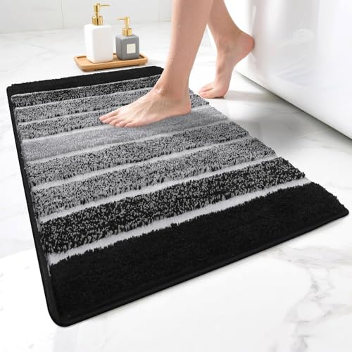 SHACOS Badezimmerteppich Badteppich Badematte rutschfest 60 x 90 cm Bad Teppich Badezimmer Wasserabsorbierend Duschmatte Badezimmermatte Badvorleger Waschbar, Schwarz
