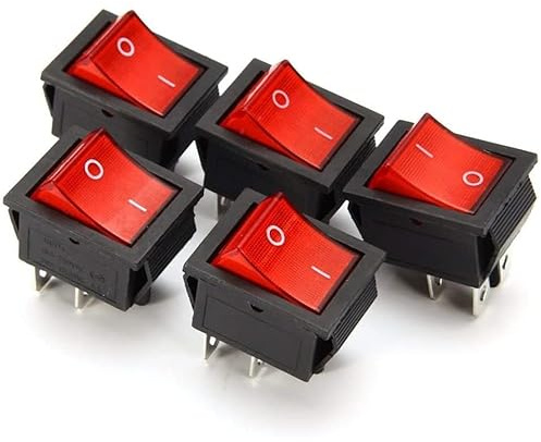 URPIZY Lot de 5 interrupteurs rouges 4 broches ON/OFF 2 positions DPST Bascule 16A/250V KCD4 201 Améliorez votre système électrique