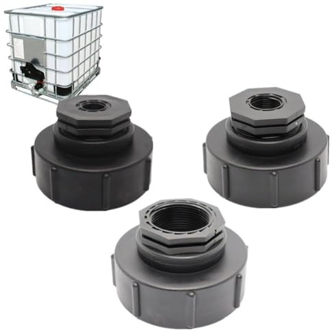 Helilyco IBC Adaptador de contenedor S100x8 Reducción con rosca interna gruesa para tanque de agua 1 5.1 cm 3 10.2 cm 2.5 cm 3.8 cm PP Negro