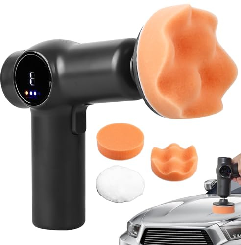 GAOUTO Pulidora de batería de coche, 1350 rpm, pulidora de coche, pantalla LED, 3 rieles de cera, ajuste de 2 niveles para eliminar arañazos, pulir y encerar