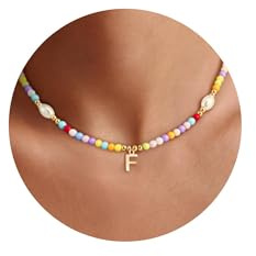 Fezodo Bunte Buchstaben Perlenkette für Mädchen Damen - Geschenke Teenager Handgefertigt Boho Halskette mit Buchstaben A-Z, Personalisierte Namenskette Geschenke Kette für Frauen Kinder Weihnachten