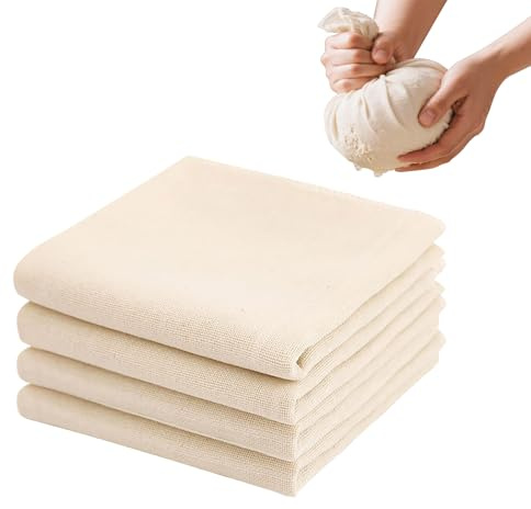 NARHOR 4 Pcs Etamine Alimentaire, Non Blanchi Tissu Filtrant en Coton 80 x 80 cm, Lavable Réutilisable Filtre Étamine pour Fromage, Jus, Tofu