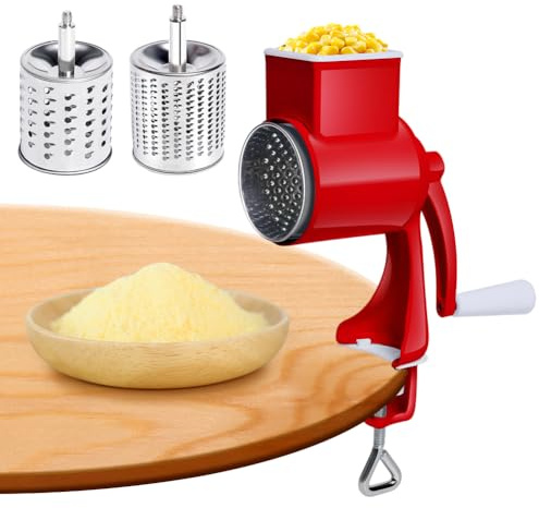 Molinillo de frutos secos manual con 2 hojas desmontables, rallador con manivela de acero inoxidable, rallador de frutos secos, rallador de verduras, rallador para maíz, especias, queso, pepinos