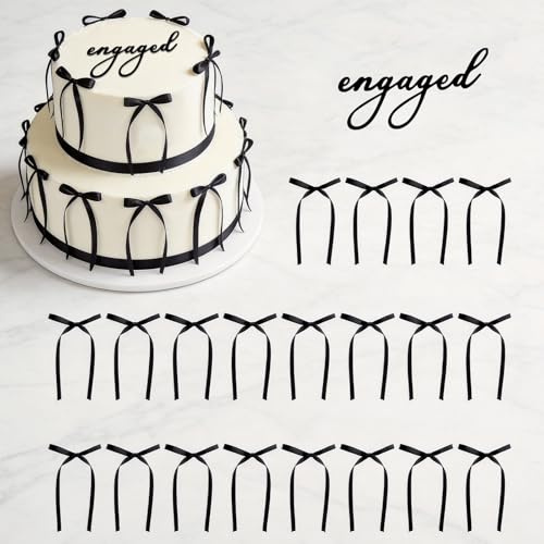 21P Engaged Cake Topper with Black Bows Set