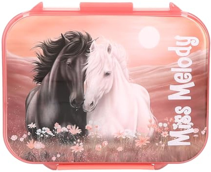 Depesche 14132 Miss Melody Blossom Pony - Cestino per Il Pranzo in Rosa Chiaro, con Motivo di Cavallo, Cestino per Il Pranzo con 3 Scomparti e Coperchio a Cerniera