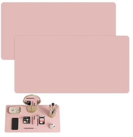 Thhiit 60x30cm Double Sided Desk Protector Mats, 2 Pcs Pink Waterproof Desk Pad, Leather Dressing Table Mat for Office, Home, School