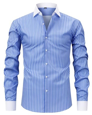 Générique Chemise Homme décontractée à Manches Longues et Rayures pour Homme, Coupe ajustée, boutonnée, idéale pour Le Travail et Le Quotidien, Tissu Extensible Confortable