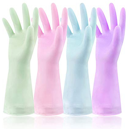 SPADORIVE Set of 4 Pairs - Waterproof Kitchen Cleaning Rubber Gloves for Dish Washing Laundry Cleaning (Medium Size, 4 Bright Colours)