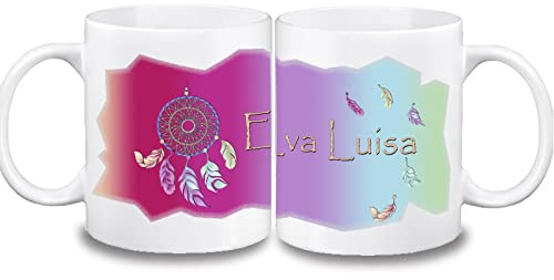 Kinder Tasse personalisiert mit Name, Traumfänger | Farbwahl Tasse, Schriftwahl für Name, Keramik oder Kunststoff