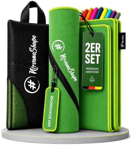 NirvanaShape Mikrofaser Handtuch, Microfaser Handtücher leicht, kompakt als Badetuch, Reisehandtuch, Strandtuch, Sporthandtuch, 2er Set XL+S 200 x 100 + 60 x 40 cm | Microfaser Handtücher Set, Strandtuch, Sporthandtuch, Duschtuch, Saunatuch, schnelltrocknend, leicht
