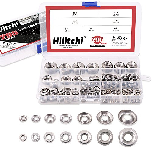 Hilitchi 295-Pcs [#4 - #16] Finishing Cup Countersunk Washer Assortment Set - 304 Stainless Steel