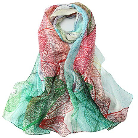 JWSilk Long Silk Chiffon Scarf Floral Print