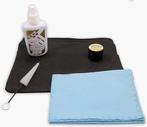 Soundman Komplett-Reinigungsset Blasinstrumente (Korkfett + Mundstückbürste + Ventilöl + Reinigungstuch + Tasche) - Komplettset Pflege Reinigung Set