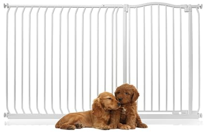 Bettacare Extra Tall Curved Top Hundgrind, 171cm - 180cm, Mattvit, Extra Höjd 100cm, Tryckmontering Husdjursgrind för Hund och Valp, Husdjursbarriär för Hund, Enkel Installation