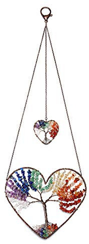 JSDDE Heart 7 Chakra Healing Crystal Life Tree Hanging Ornament Wire Quartz Gemstone Wall Hanger Home Office Windows Decoration Meditation Balancing