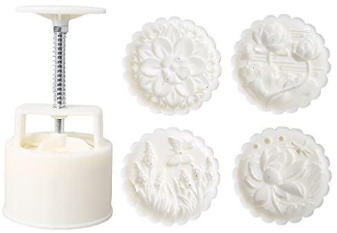 OTGO 200g Hand Press Mooncake Mould Mold - 4 PCS Stamps - Moon Cake Maker Mold for Mid-Autumn Festival Cake Biscuit Cookie DIY Baking