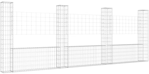 vidaXL Gabionenkorb U-Form mit 4 Säulen Gabione Gabionen Steinkorb Steingabionen Sichtschutz Drahtkorb Wand Mauer Drahtzaun Eisen 380x20x150cm