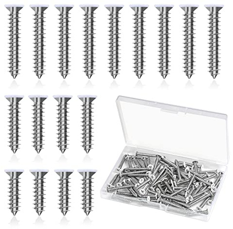 AIEX 120pcs #8 Vis Blanche Tete Plate, Acier inoxydable 304 Vis à Bois à Tête Plate Blanche Vis Bois Inox Vis Autotaraudeuses à Tête Plate pour Remplacement de Vis de Plaques Murales (3 Tailles)