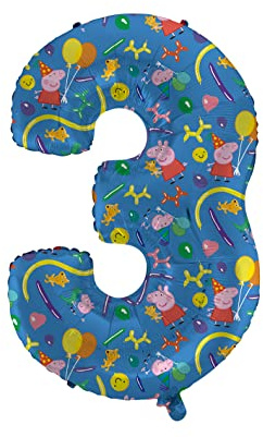 XXL Peppa Pig Folienballon * ZAHL 3 * als Deko für Kindergeburtstag und Party | 90cm | für Luft und Helium | Wutz George Kinder Geburtstag Ballon Dekoration Folienballons