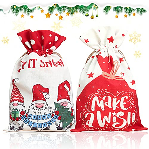 Weihnachtssäcke Kordelzug Tüten für Weihnachtsleckereien, Weihnachtsbeutel Geschenkbeutel Stoff Geschenksack für Weihnachtsfeier Dekoration-2 Stück (30cm x 50cm)