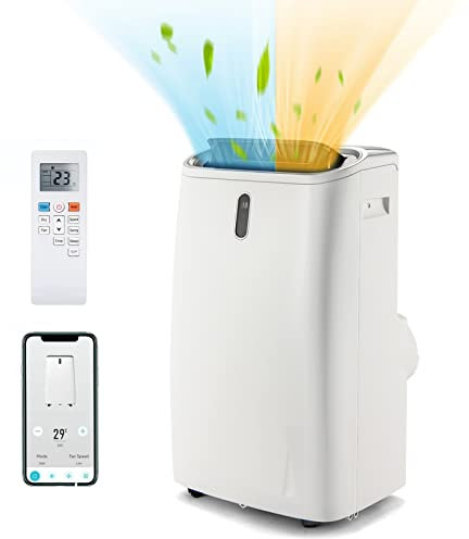 GYMAX Condizionatore Portatile 16000 BTU 5 in 1, Classe A, GMCC, R290, Riscaldare/Raffreddare/Deumidificare/Ventilare/Modalità Notturna, Timer 24H, WIFI APP&Telecomando