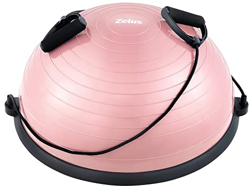ZELUS Balance Ball Trainer with Resistance Bands and Foot Pump, Inflatable Yoga Ball for Home Gym Workouts, 23 Inch Exercise Half Ball for Balance Training Core Strength Fitness More, 330lb Cap