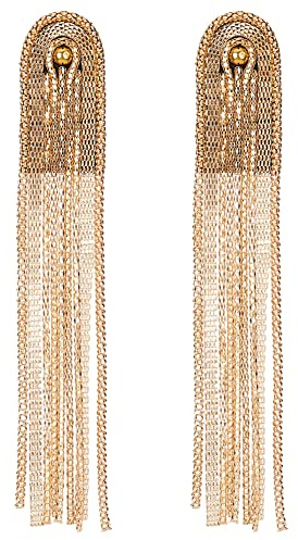 SUPERFINDINGS 2 Stück Schulterklappen Quasten Kettennieten Fransen Schulterstücke Metall Epauletten Perlen Kristall Schulterklappen Abzeichen Mit Anstecknadeln Für Uniform Zubehör, Silber/Gold