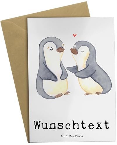 Mr. & Mrs. Panda Personalisierte Karte Pinguine trösten - Geschenke, Freundin, Freund, Grußkarten Personalisiert, Grußkarte personalisierbar, individuelle, Liebesbeweis, Geschenk für Frauen