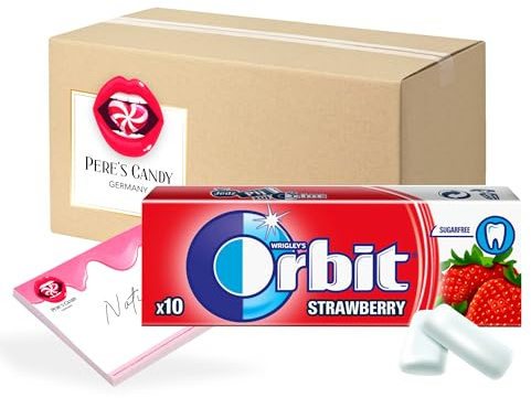 23,84€ inkl. USt (56,79€/kg) Original Wrigley`s Orbit STRAWBERRY Kaugummi • Frischer Atem • Zuckerfrei 30 x 10 Dragees • von Pere's Candy mit notepad - Bundle