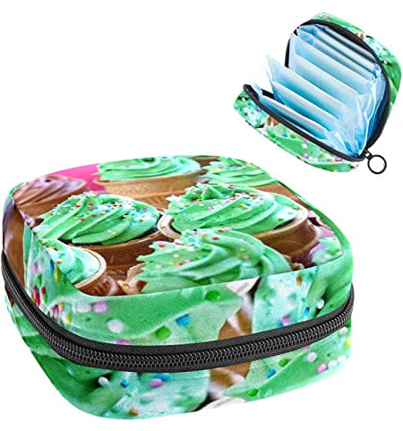 Tragbare Tampon-Aufbewahrungstasche, Tampon-Halter für Geldbörse, feminines Produkt-Organizer, leckere Cupcakes, Mehrfarbig, 4.7x6.6x6.6 in/12x17x17 cm