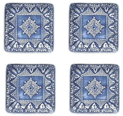 Sungmor Baroque Antique Style Porcelain Dinnerware Set - Set of 2 Dessert Plates, 6 Inch Square Plates - Fancy Glaze Ceramic Salad Pasta Plates for Wedding Dinner Party - Microwave & Dishwasher Safe