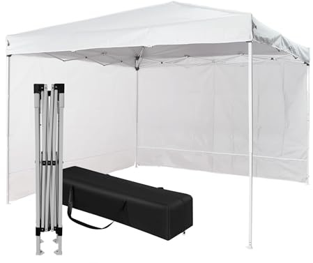 Gazebo 3x3 Pieghevole Impermeabile Con 2 Pareti Laterali, Struttura Resistente in Acciaio, Richiudibile a Fisarmonica, Con Sacca Per il Trasporto, Telo in Poliestere 160 gr/mq | Gazebo Pop-up