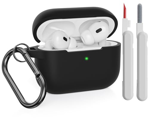 KOKOKA Silikonskal kompatibelt med AirPods Pro 2 fodral med rengöringsset och skyddsfodral för AirPods Pro 1 och 2. generationens fodral, stötsäkert mjukt tunt fodral för Airpods Pro med karbinhake,