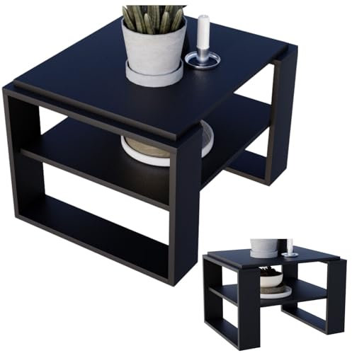 CraftPAK Wohnzimmer Tisch für Couch aus hochwertigem Holzwerkstoff, Stabiler & moderner Couchtisch mit zusätzlicher Ablagefläche, Model Kaja 63, Farbe Schwarz-Schwarz