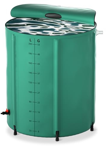 Aufun Regentonne Faltbar, 200L Regenwassertonne Wassertank, mit Abflussventil, einfache Aufbewahrung, rostfrei und witterungsbeständig
