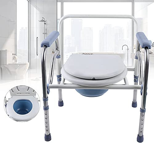 Faltbar Toilettenstuhl Nachtstuhl HöHenverstellbar Feststehend Stuhl Wc Sitz FüR Behinderte Schwanger Faltbare Duschstuhl Robust Toilettenhilfe Eimer Senior Klappbar Mit Toilettensitz Dusch 150Kg